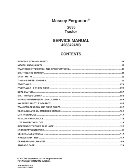 Massey Ferguson 2635 2WD/4WD Service Manual