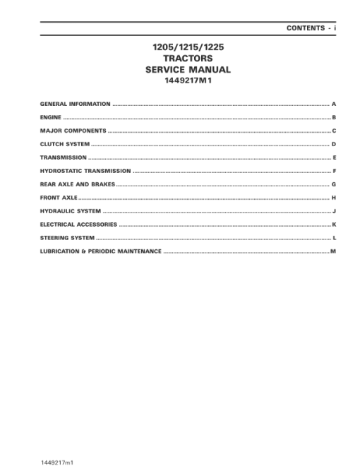 Massey Ferguson 1205, 1215, 1225 Tractor Service Manual