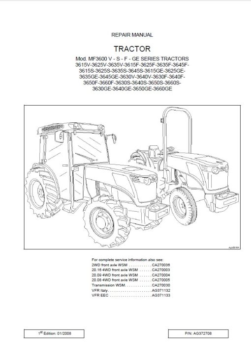 Massey Ferguson MF3600 V - S - F - GE Series Workshop Manual