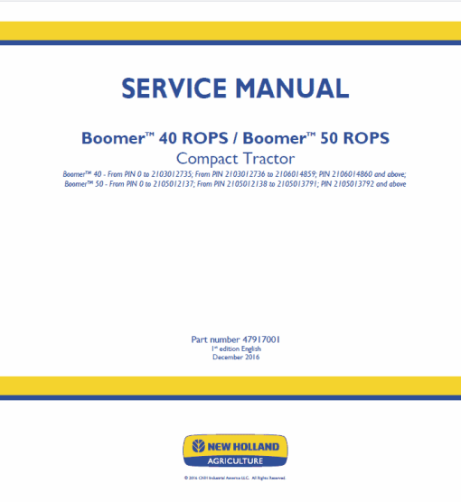 New Holland Boomer 40 CAB, ROPS and 50 CAB, ROPS Tractor Service Manual - Image 2