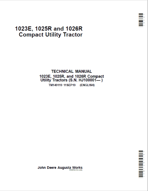 John Deere 1023E, 1025R, 1026R Compact Utility Tractor Service Manual - Image 2