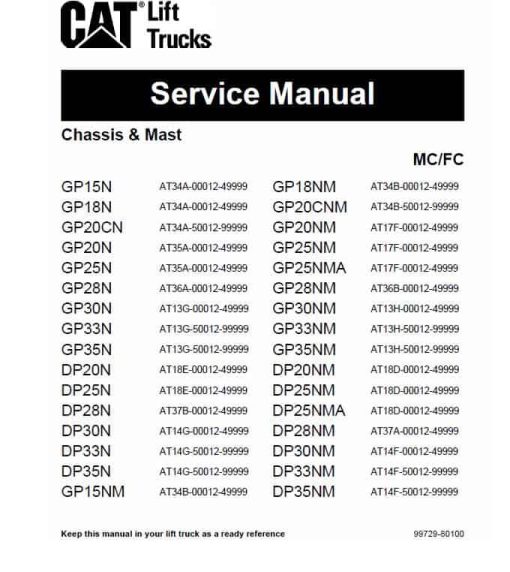 CAT DP15N, DP18N, DP20CN, DP20N Forklift Lift Truck Service Manual - Image 7