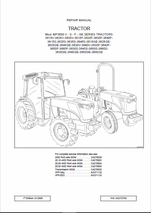 Massey Ferguson MF3600 V - S - F - GE Series Tractors Workshop Manual