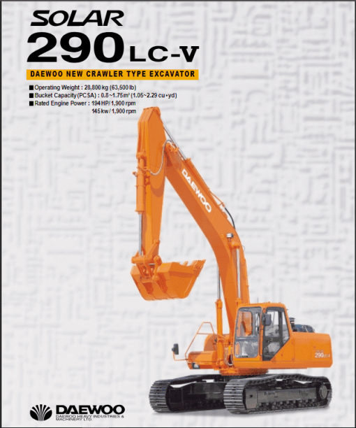 Doosan Daewoo Solar S290LC-V Excavator Service Manual