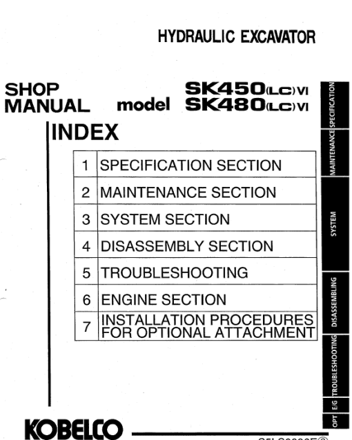 Kobelco SK450LC-6 and SK480LC-6 Excavator Service Manual