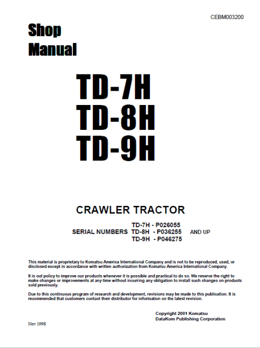 Komatsu Dresser TD7H, TD8H, TD9H Dozer Service Manual - Image 6