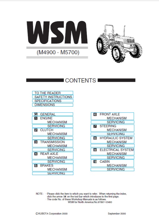 Kubota M4900, M5700 Tractor Workshop Service Manual