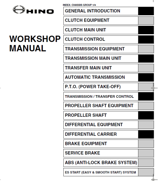 Hino 145, 165, 185, 238, 268, 338 Series Year 2005 Repair Manual