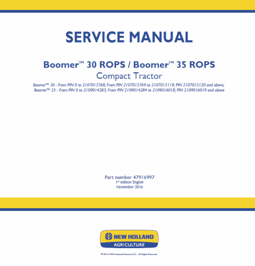 New Holland Boomer 30 and Boomer 35 Tractor Service Manual - Image 2