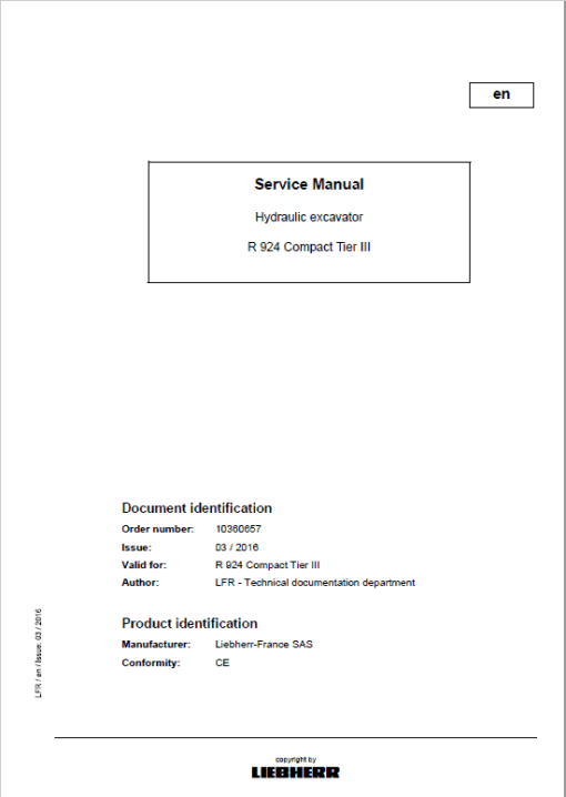 Liebherr R924 and R924 Tier 3 Compact Excavator Service Manual - Image 2