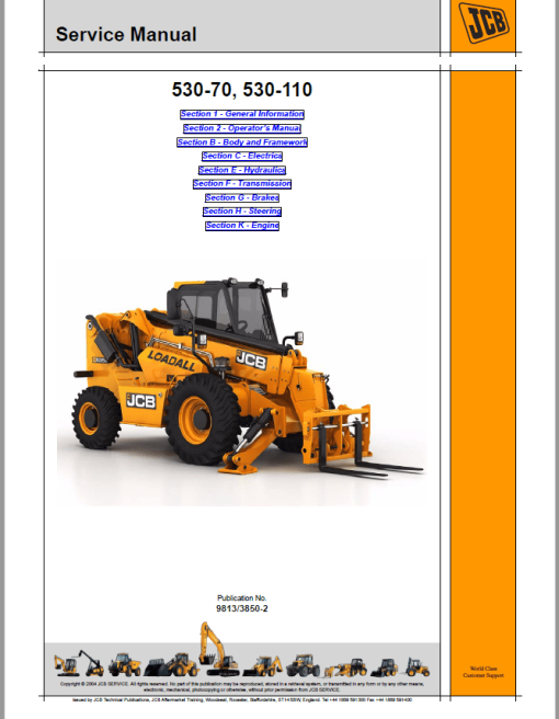 JCB 530-70, 530-110 Telescopic Handlers Loadalls Repair Service Manual