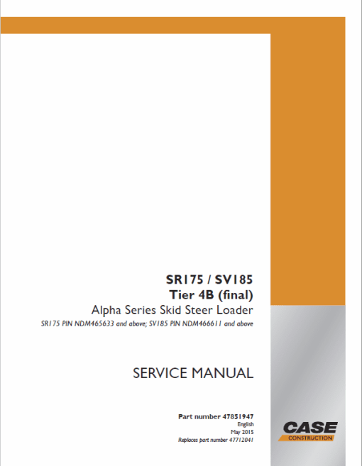 Case SR175, SV185 SkidSteer Service Manual