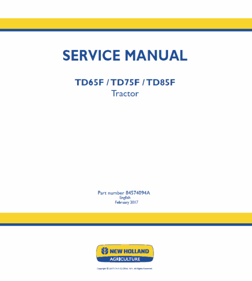 New Holland TD65F, TD75F, TD85F Tractor Service Manual