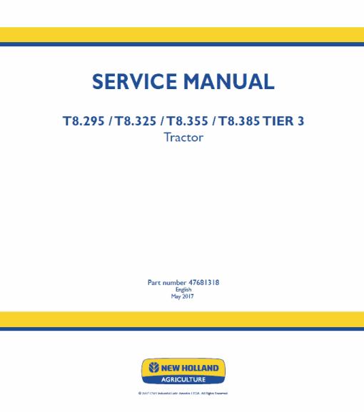 New Holland T8.270, T8.295, T8.325, T8.355, T8.385 Tractor Service Manual - Image 2