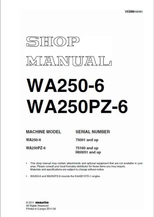 Komatsu WA250-6, WA250PZ-6 Wheel Loader Service Manual