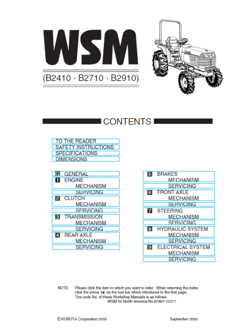 Kubota B2410, B2710, B2910, B7800HSD Tractor Service Manual