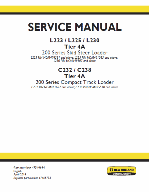 New Holland L230, C238 Tier 4A SkidSteer Loader Service Manual - Image 2