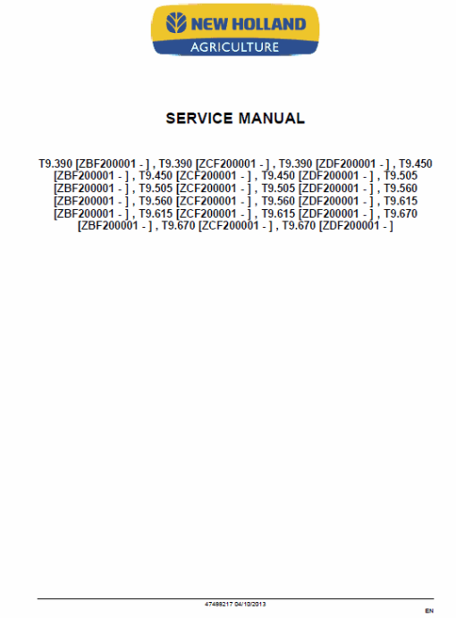 New Holland T9.390, T9.450, T9.505 Tractor Service Manual - Image 6