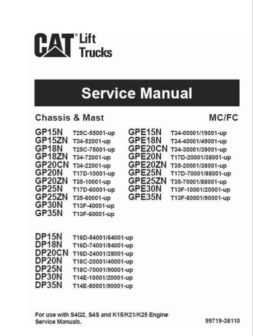 CAT GP15N, GP18N, GP20CN, GP20N Forklift Lift Truck Service Manual - Image 6