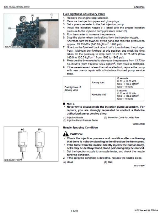 Kubota B26, TL500, BT820 Tractor Loader Workshop Manual - Image 8