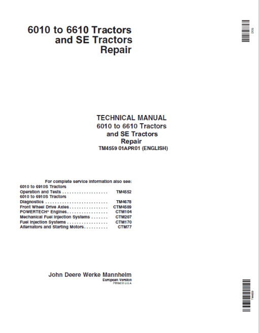 John Deere 6010 SE, 6110 SE, 6210 SE, 6310 SE, 6410 SE, 6510 SE, 6610 SE Tractor Manual - Image 2