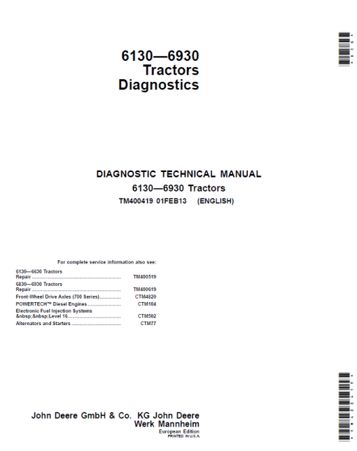 John Deere 6130, 6230, 6330, 6430, 6530, 6534, 6630 Tractors (EU) Service Repair Manual - Image 2