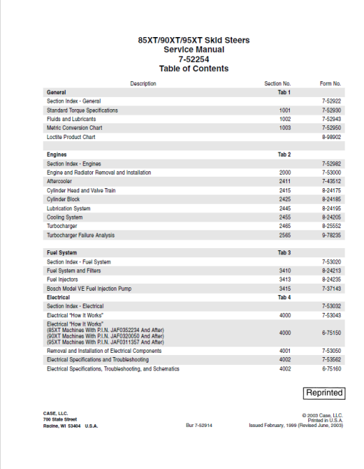 Case 85XT, 90XT, 95XT SkidSteer Service Repair Manual