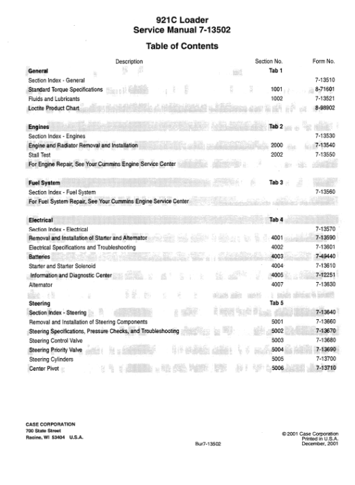 Case 921C Loader Service Manual