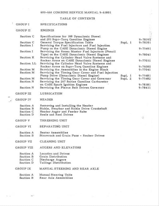 Case 600, 660 Combine Trencher Repair Service Manual