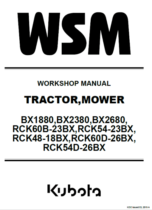 Kubota BX1880, BX2380, BX2680 Tractor Loader Workshop Manual