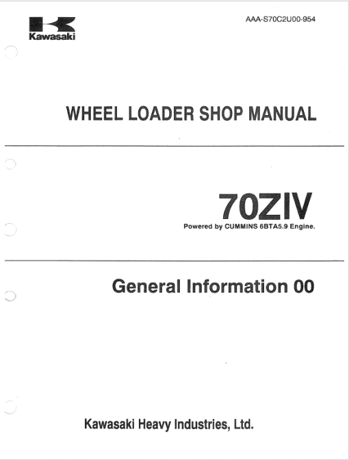 Kawasaki 70ZIV Wheel Loader Repair Service Manual