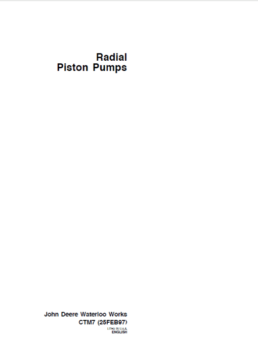 John Deere Radial Piston Pumps Component Technical Manual (CTM7)