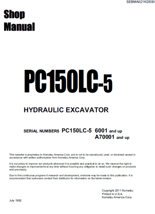 Komatsu PC150LC-5 Excavator Service Manual