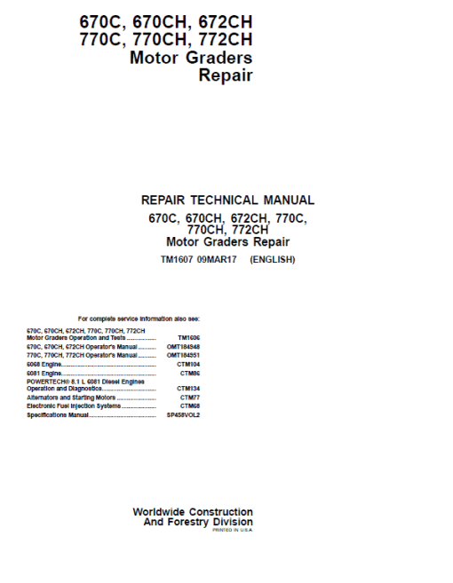 John Deere 670C, 670CH, 672CH, 770C, 770CH, 772CH Motor Grader Technical Manual - Image 2