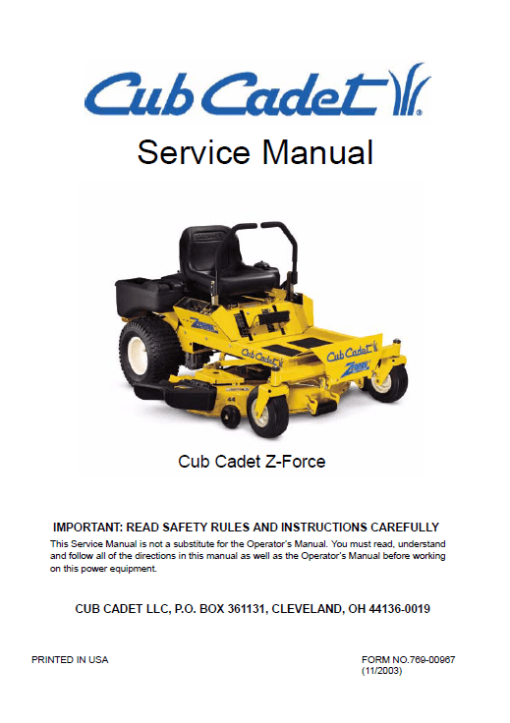 Cub Cadet Z-FORCE Series (2003-2006) Service Manual