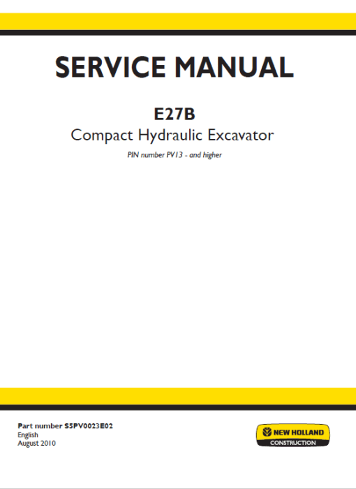 New Holland E27B Compact Excavator Service Manual