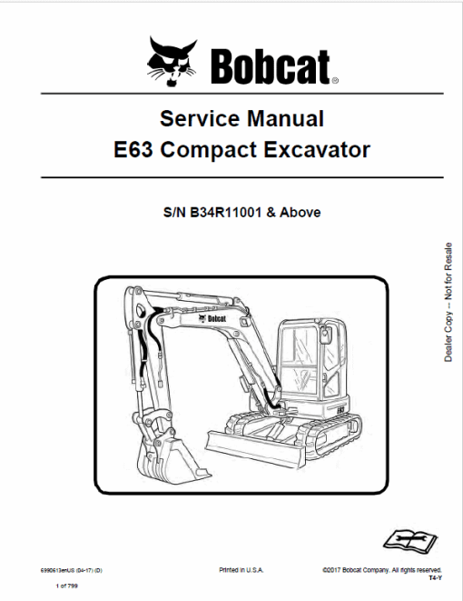 Bobcat E63 Excavator Repair Service Manual