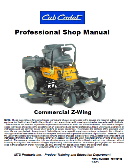 Cub Cadet Z-Wing Series Service Manual