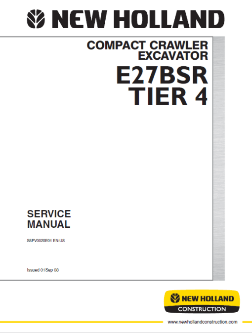 New Holland E27BSR Tier 4 Compact Excavator Service Manual