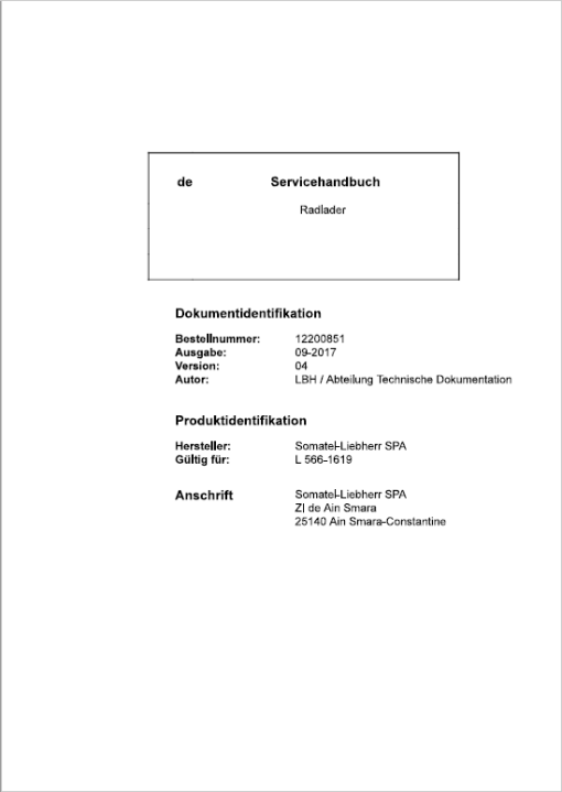 Liebherr L566 Type 1619 Wheel Loader Service Manual