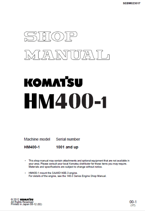 Komatsu HM400-1 Dump Truck Service Manual