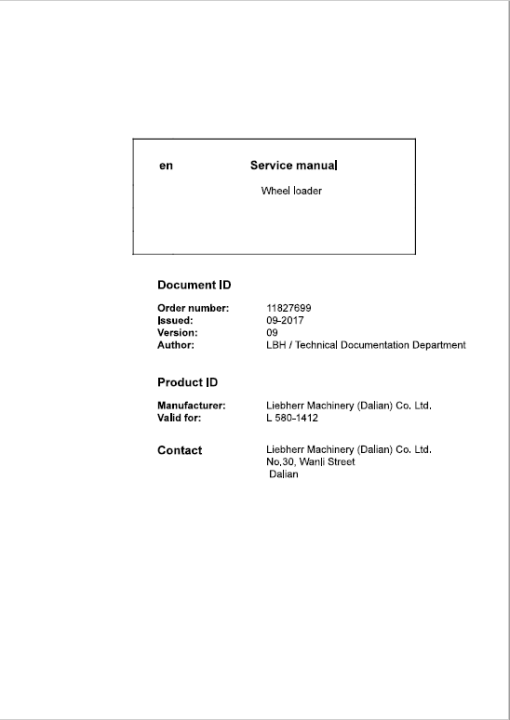 Liebherr L580 Type 1412 Wheel Loader Service Manual