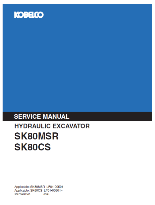 Kobelco SK80MSR, SK80CS Excavator Service Manual