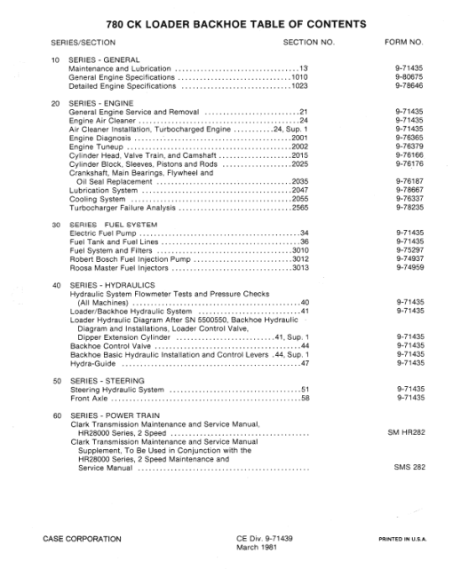 Case 780 CK Loader Backhoe Service Manual