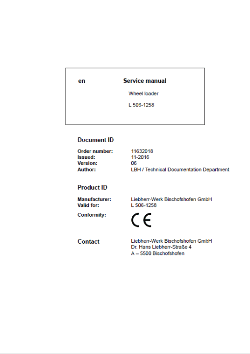 Liebherr L506 Type 1258 Stereo Wheel Loader Service Manual