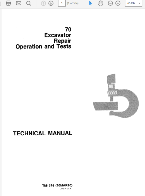 John Deere 70 Excavator Repair Technical Manual (TM1376)