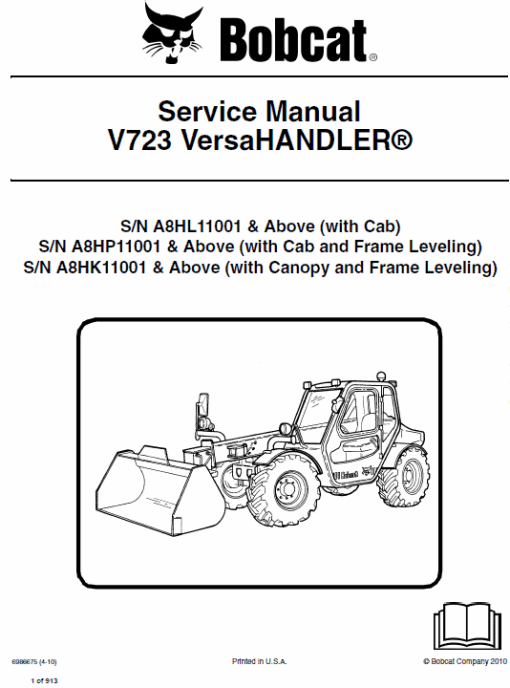 Bobcat V723 VersaHANDLER Telescopic Service Repair Manual