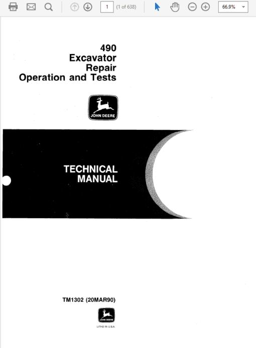 John Deere 490 Excavator Repair Technical Manual (TM1302)