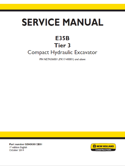 New Holland E35B Tier 3 Compact Excavator Service Manual