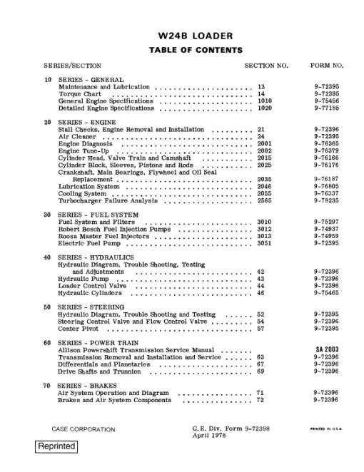 Case W24B Loader Service Manual